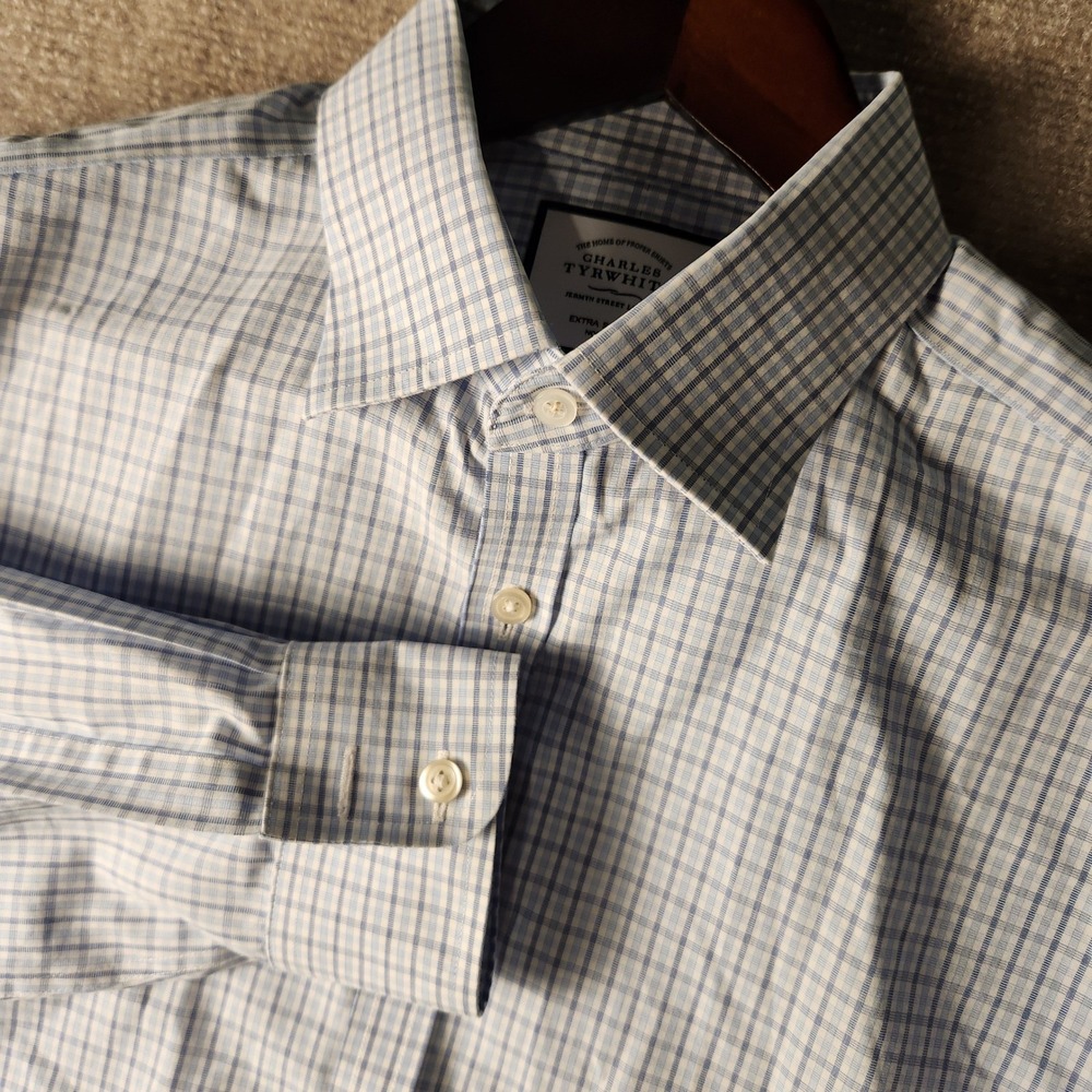 Charles Tyrwhitt Dress Shirt Mens 16.5 36 Blue White Extra Slim Fit Check